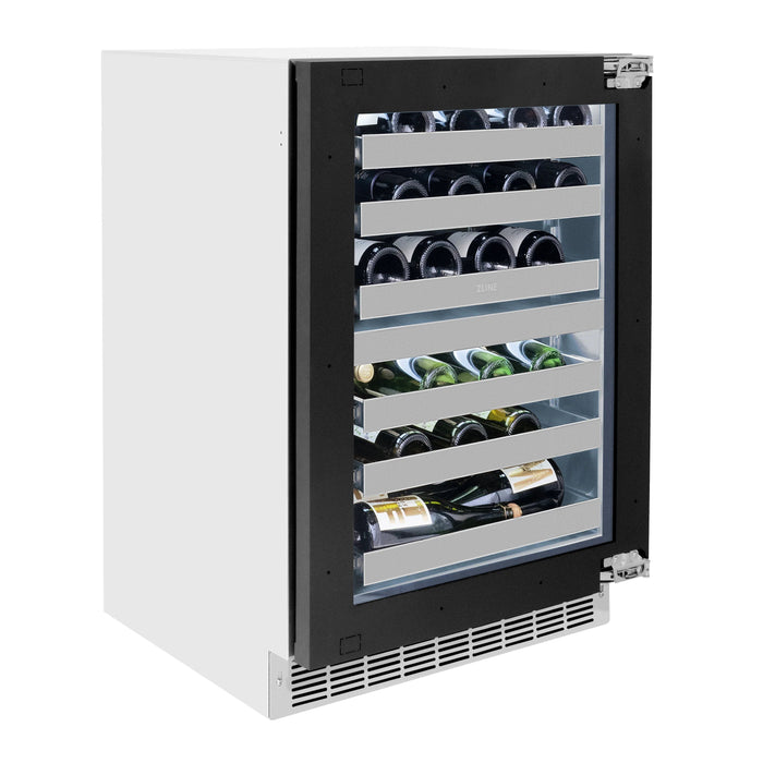 ZLINE Autograph Edition 24 in. Touchstone Dual Zone 44 Bottle Wine Cooler With Panel Ready Glass Door And Polished Gold Handle RWDPOZ-24-G - Farmhouse Kitchen and Bath