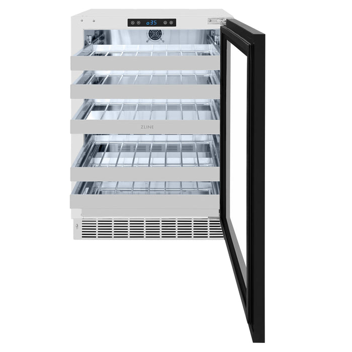ZLINE Autograph Edition 24 in. Touchstone Dual Zone 44 Bottle Wine Cooler With Panel Ready Glass Door And Matte Black Handle RWDPOZ-24-MB
