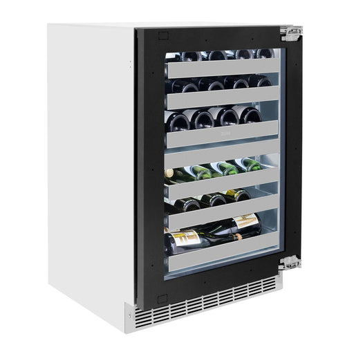 ZLINE Autograph Edition 24 in. Touchstone Dual Zone 44 Bottle Wine Cooler With Panel Ready Glass Door And Matte Black Handle RWDPOZ-24-MB - Farmhouse Kitchen and Bath