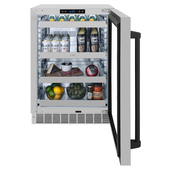 ZLINE Autograph Edition 24 in. Touchstone 151 Can Beverage Fridge With Stainless Steel Glass Door And Matte Black Handle RBSOZ-GS-24-MB