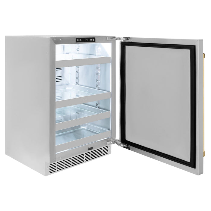 ZLINE 24 in. Touchstone Beverage Fridge, Solid Stainless Door, Polished Gold Handle RBSOZ-ST-24-G - Farmhouse Kitchen and Bath