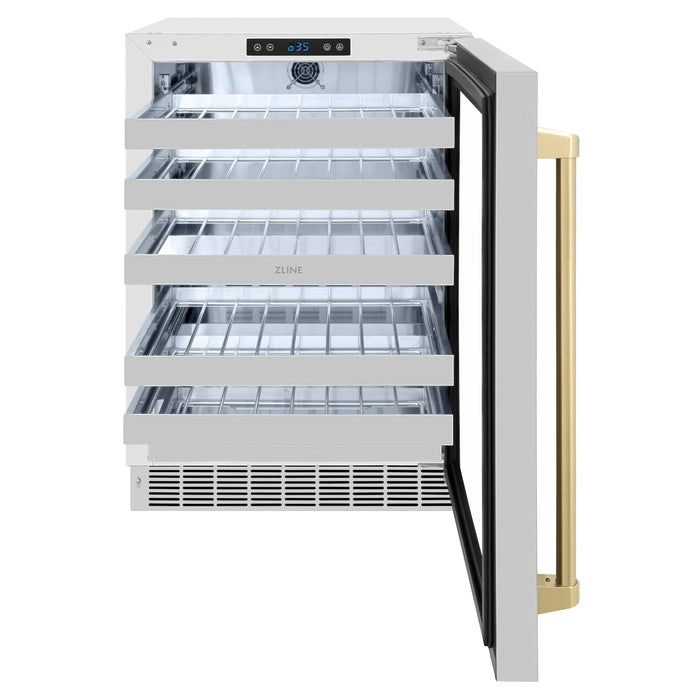 ZLINE Autograph Edition 24 in. Touchstone Dual Zone 44 Bottle Wine Cooler With Stainless Steel Glass Door And Champagne Bronze Handle RWDOZ-GS-24-CB