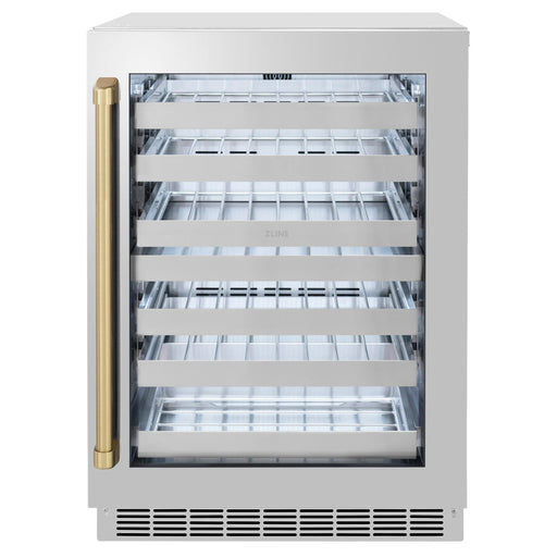 ZLINE Autograph 24 in. Dual Zone 44 Bottle Wine Cooler With Stainless Steel Glass Door And Champagne Bronze Handle RWDOZ-GS-24-CB - Farmhouse Kitchen and Bath