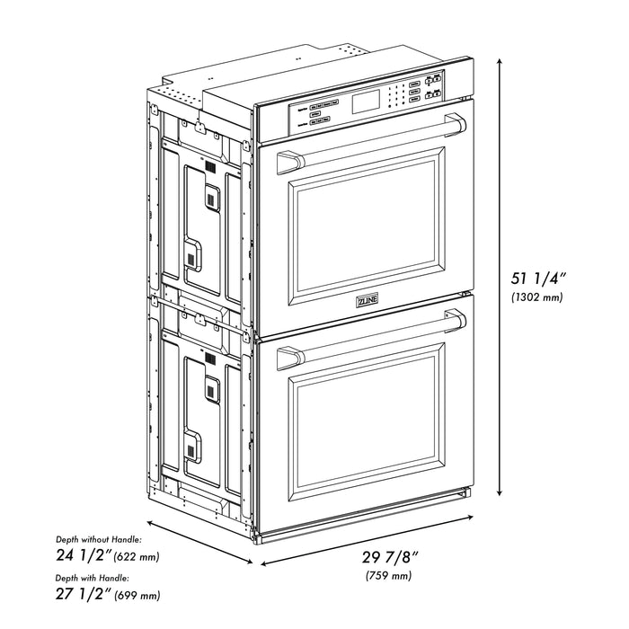 ZLINE 30"Professional True Convection Double Wall Oven, Air Fry, Self Clean, White Matte, Gold WADZ-WM-30-G