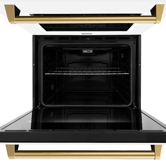 ZLINE 30"Professional True Convection Double Wall Oven, Air Fry, Self Clean, White Matte, Gold WADZ-WM-30-G