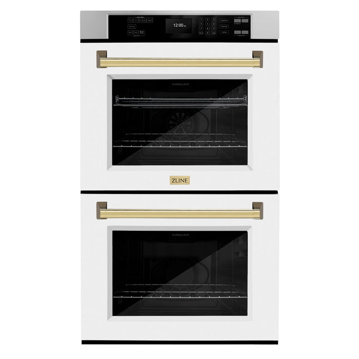 ZLINE 30"Professional True Convection Double Wall Oven, Air Fry, Self Clean, White Matte, Gold WADZ-WM-30-G