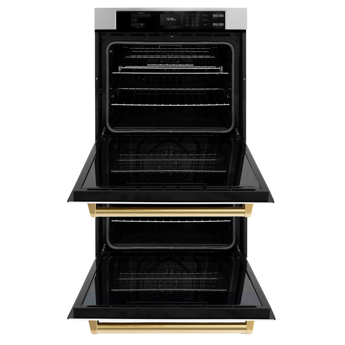 ZLINE 30"Professional True Convection Double Wall Oven, Air Fry, Self Clean, White Matte, Gold WADZ-WM-30-G