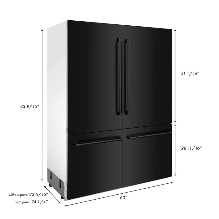 ZLINE 60" 32.2 cu. ft. Built-In 4-Door French Door Refrigerator with Internal Water and Ice Dispenser in Black Stainless Steel RBIV-BS-60
