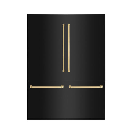 ZLINE 60" Autograph 32.2 cu. ft. 4-Door French Door Fridge Water/Ice Dispenser Black Stainless Steel Gold Accents RBIVZ-BS-60-G - Farmhouse Kitchen and Bath