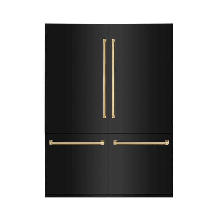 ZLINE 60" Autograph 32.2 cu. ft. 4-Door French Door Fridge Water/Ice Dispenser Black Stainless Steel Gold Accents RBIVZ-BS-60-G