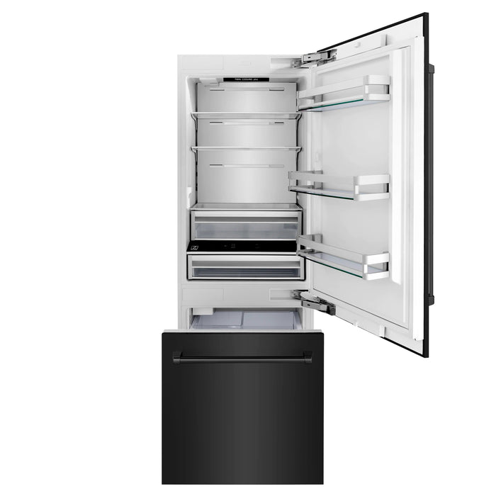 ZLINE 30" 16.1 cu. ft. Built-In 2-Door Bottom Freezer Refrigerator with Internal Water and Ice Dispenser in Black Stainless Steel-RBIV-BS-30