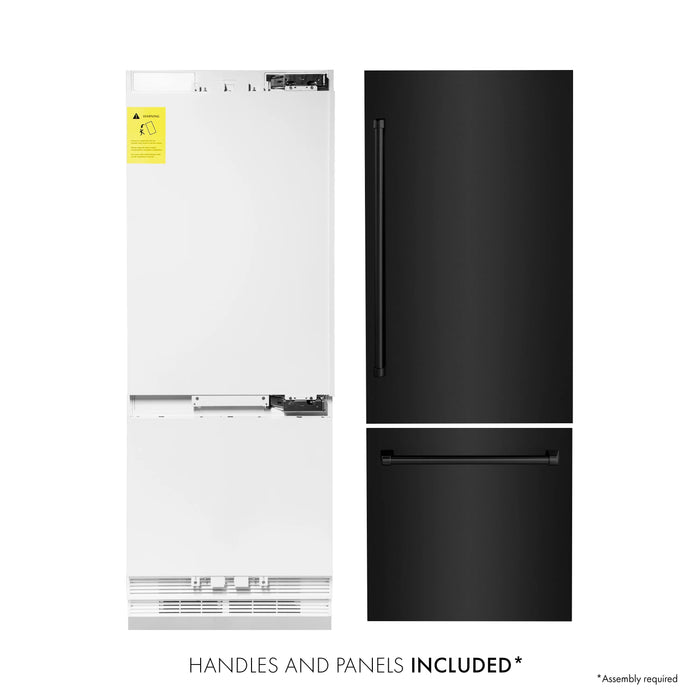 ZLINE 30" 16.1 cu. ft. Built-In 2-Door Bottom Freezer Refrigerator with Internal Water and Ice Dispenser in Black Stainless Steel-RBIV-BS-30