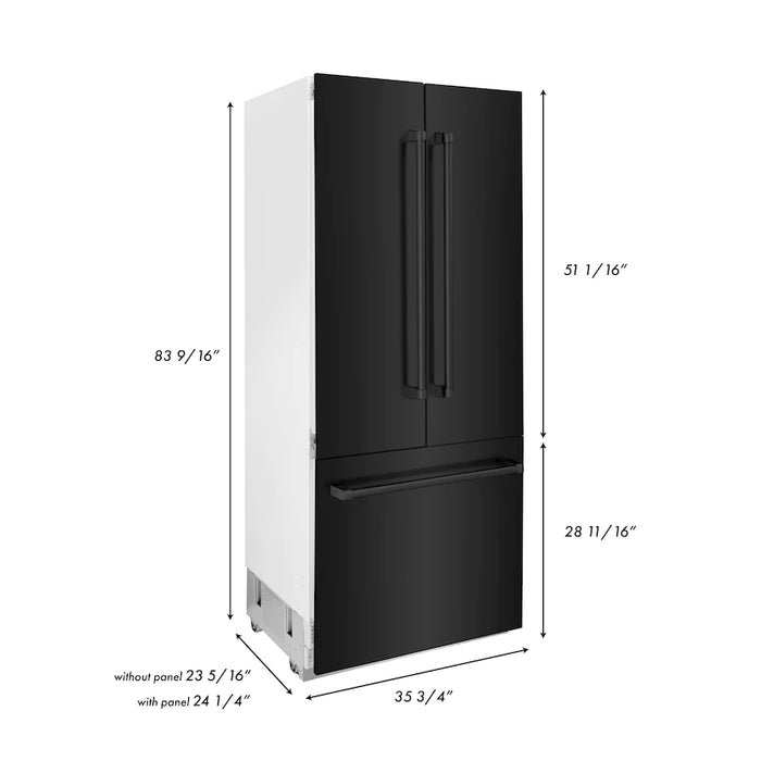 ZLINE 36" 19.6 cu. ft. 3-Door French Door Freezer Refrigerator with Internal Water and Ice Dispenser in Black Stainless Steel - RBIV-BS-36 - Farmhouse Kitchen and Bath