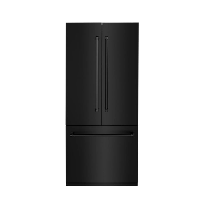 ZLINE 36" 19.6 cu. ft. 3-Door French Door Freezer Refrigerator with Internal Water and Ice Dispenser in Black Stainless Steel - RBIV-BS-36