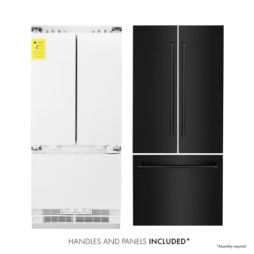 ZLINE 36" 19.6 cu. ft. 3-Door French Door Freezer Refrigerator with Internal Water and Ice Dispenser in Black Stainless Steel - RBIV-BS-36 - Farmhouse Kitchen and Bath
