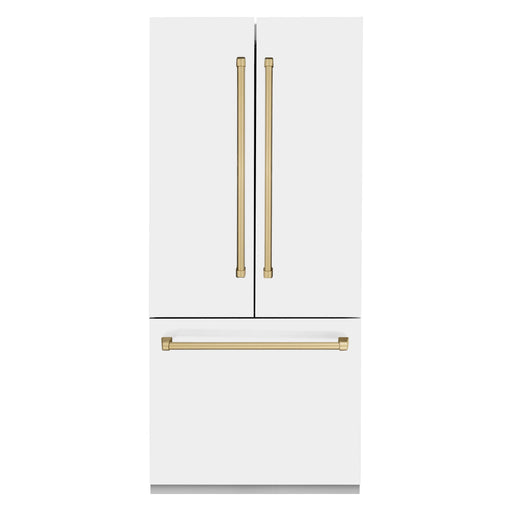 ZLINE 36" Autograph Edition French Door Refrigerator, Internal Water, Ice Dispenser, White Matte, Champagne Bronze Accents RBIVZ-WM-36-CB - Farmhouse Kitchen and Bath