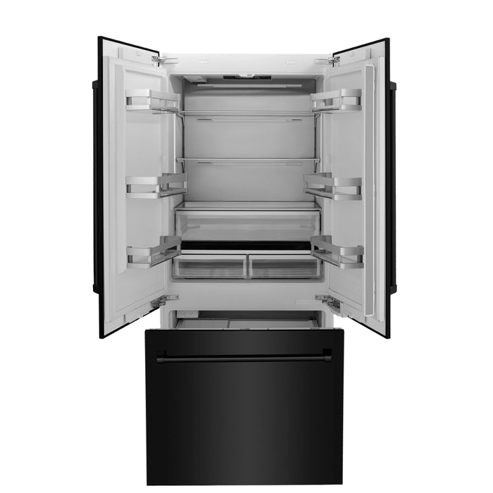 ZLINE 36" 19.6 cu. ft. 3-Door French Door Freezer Refrigerator with Internal Water and Ice Dispenser in Black Stainless Steel - RBIV-BS-36