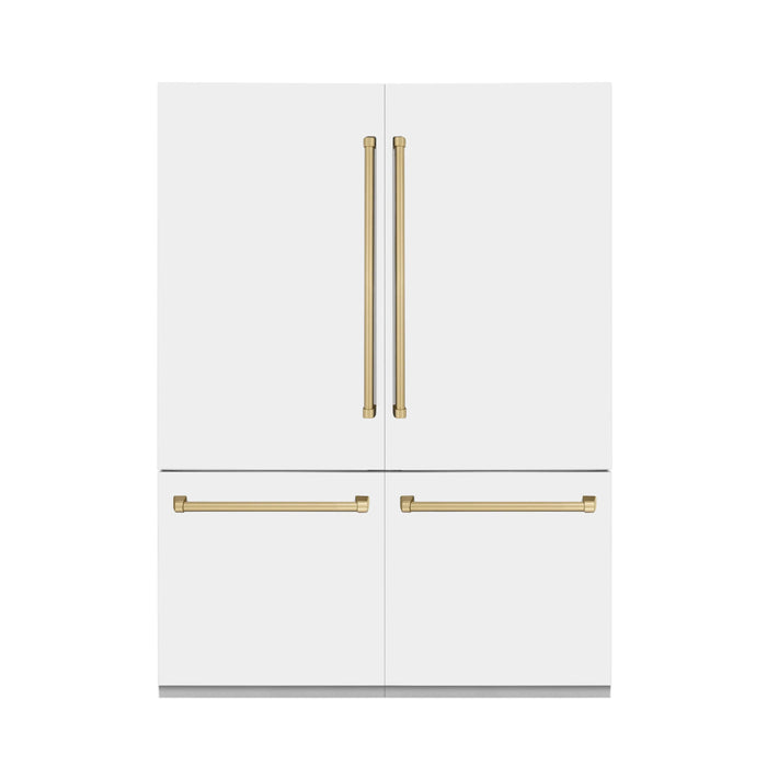 ZLINE 60" Autograph Edition French Door Refrigerator, Internal Water, Ice Dispenser, White Matte, Champagne Bronze Accents RBIVZ-WM-60-CB
