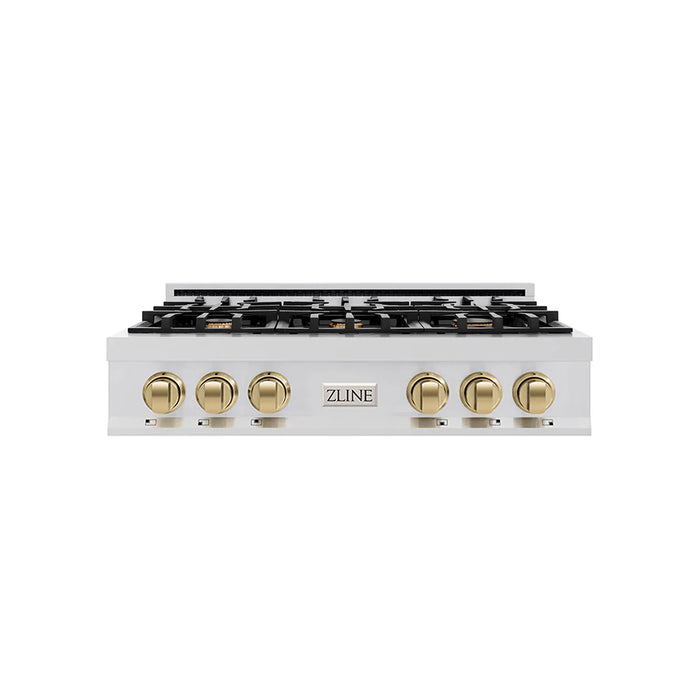 ZLINE 36" Autograph Rangetop Stainless, Bronze Accents, RTZ-36-CB