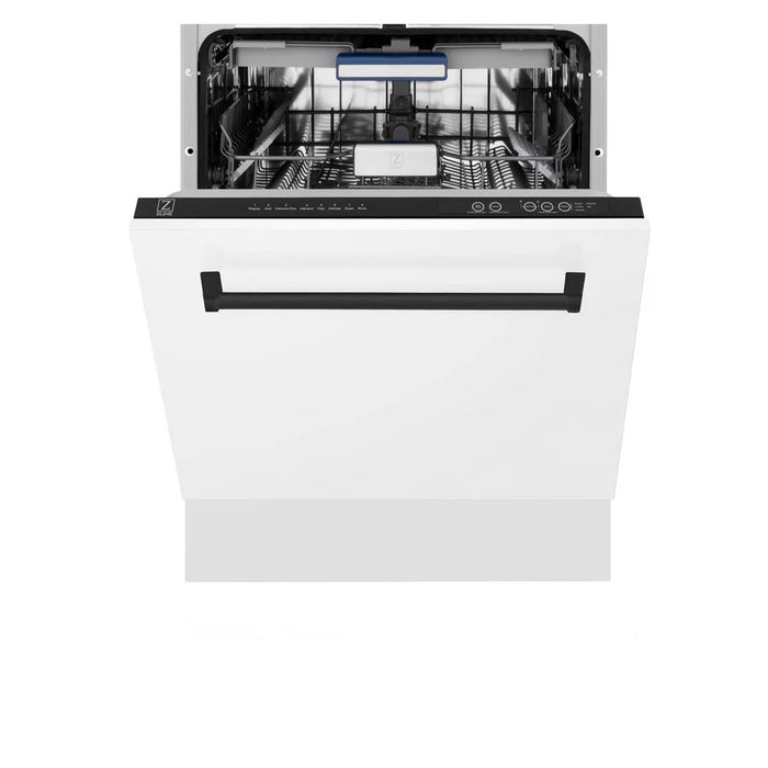 ZLINE 24" Autograph Dishwasher, White Door, Black Handle, DWVZ-WM-24-MB