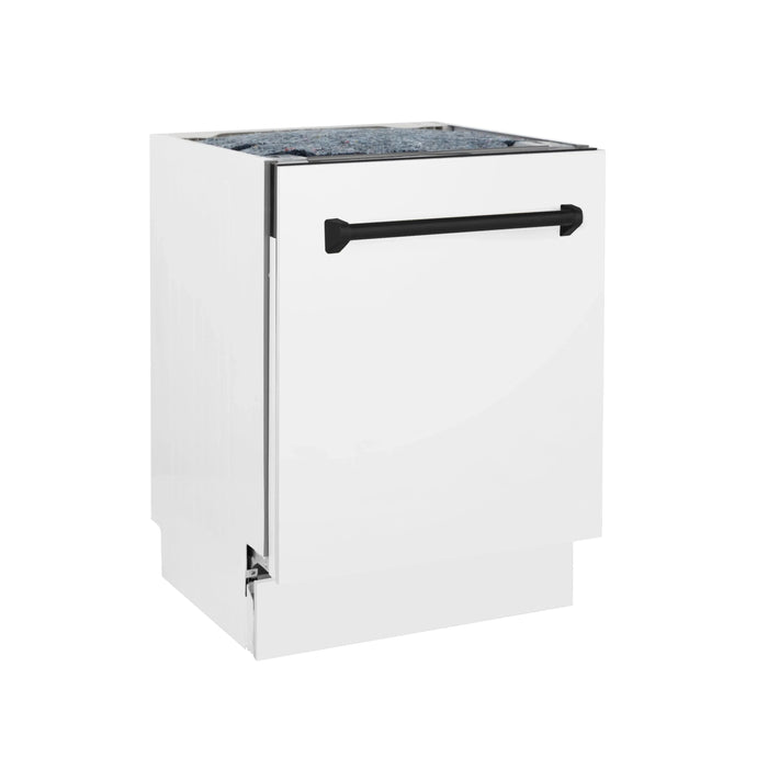 ZLINE 24" Autograph Dishwasher, White Door, Black Handle, DWVZ-WM-24-MB