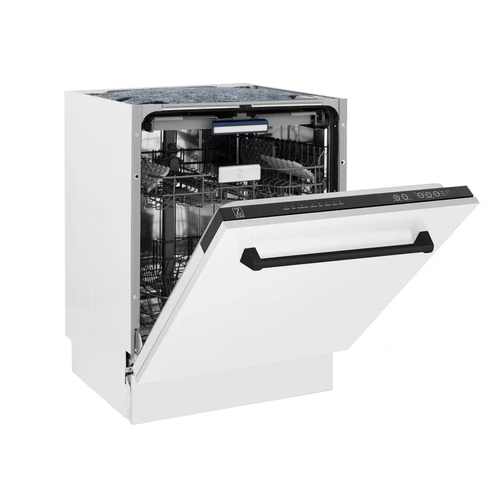 ZLINE 24" Autograph Dishwasher, White Door, Black Handle, DWVZ-WM-24-MB
