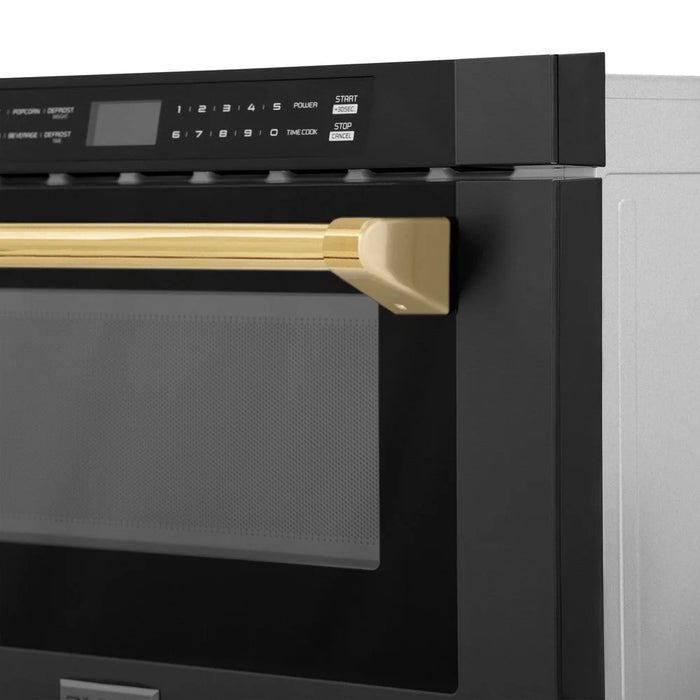 ZLINE 24" Microwave Drawer, Black Stainless, Gold MWDZ-1-BS-H-G