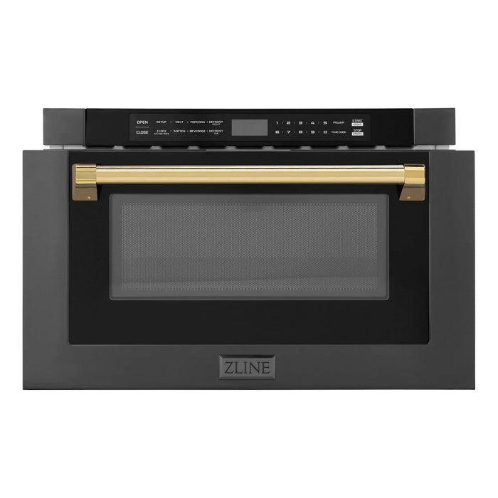 ZLINE 24" Microwave Drawer, Black Stainless, Gold MWDZ-1-BS-H-G