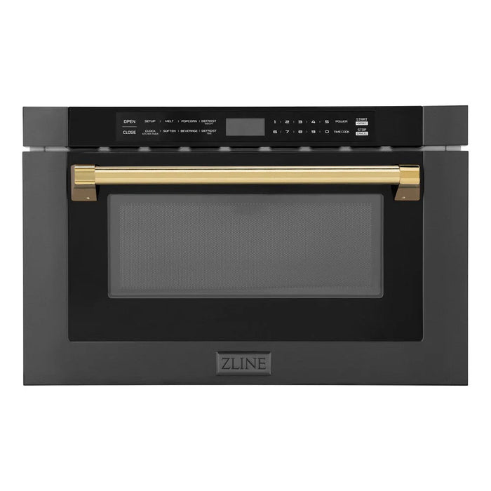 ZLINE 24" Microwave Drawer, Black Stainless, Gold MWDZ-1-BS-H-G