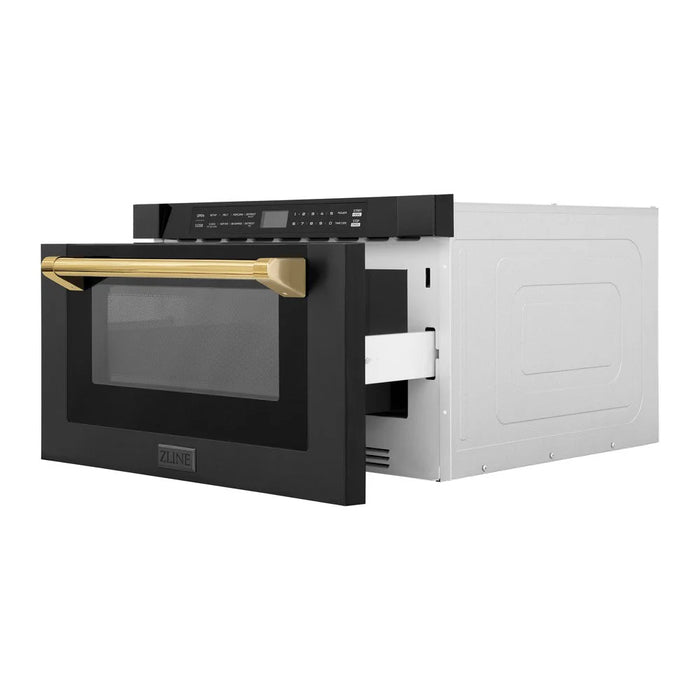 ZLINE 24" Microwave Drawer, Black Stainless, Gold MWDZ-1-BS-H-G