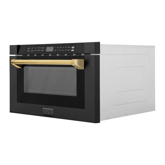 ZLINE 24" Microwave Drawer, Black Stainless, Gold MWDZ-1-BS-H-G