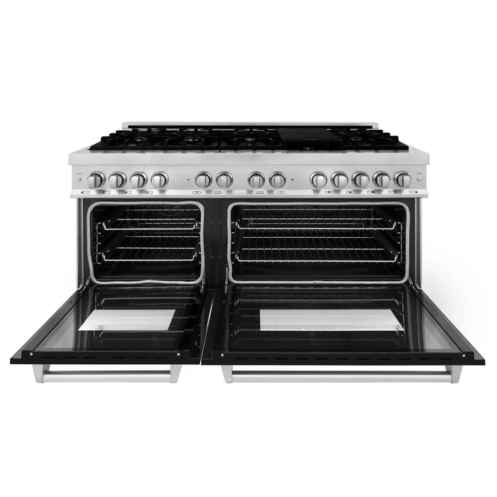 ZLINE 60" 7.4 cu. ft. Dual Fuel Range, Gas Stove and Electric Oven in Stainless Steel and Black Matte Door, RA-BLM-60