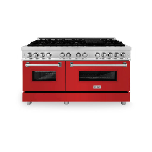 ZLINE 60" Professional Dual Fuel Range with Red Gloss Door, RA-RG-60 - Farmhouse Kitchen and Bath