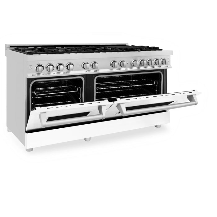 ZLINE 60" 7.4 cu. ft. Dual Fuel Range with Gas Stove and Electric Oven in Stainless Steel and White Matte Door, RA-WM-60