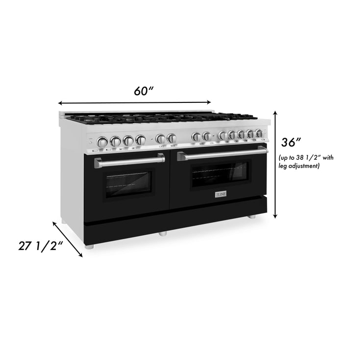 ZLINE 60" 7.4 cu. ft. Dual Fuel Range, Gas Stove and Electric Oven in Stainless Steel and Black Matte Door, RA-BLM-60 - Farmhouse Kitchen and Bath
