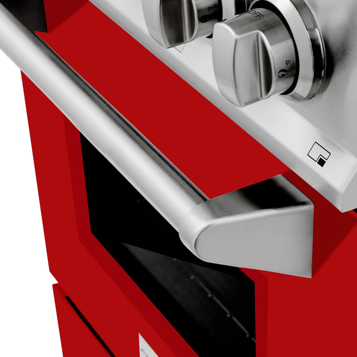 ZLINE 24" Gas on Gas Range in Stainless, Red Matte Door, RG-RM-24 ZLINE