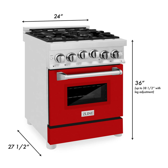 ZLINE 24" Gas on Gas Range in Stainless, Red Matte Door, RG-RM-24 ZLINE