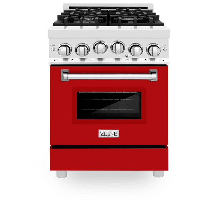 ZLINE 24" Gas on Gas Range in Stainless, Red Matte Door, RG-RM-24 ZLINE