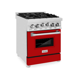 ZLINE 24" Gas on Gas Range in Stainless, Red Matte Door, RG-RM-24