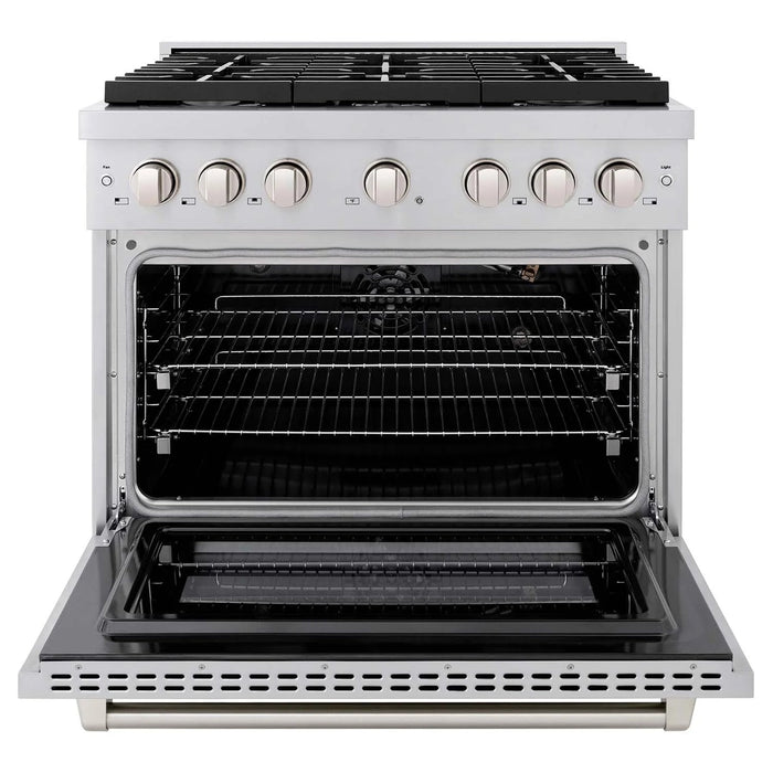 ZLINE 36 in. 5.2 cu. ft. 6 Burner Gas Range with Convection Gas Oven in Stainless Steel, SGR36 - Farmhouse Kitchen and Bath