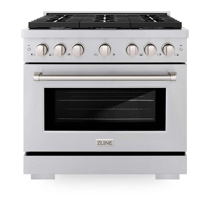 ZLINE 36 in. 5.2 cu. ft. 6 Burner Gas Range with Convection Gas Oven in Stainless Steel, SGR36 - Farmhouse Kitchen and Bath