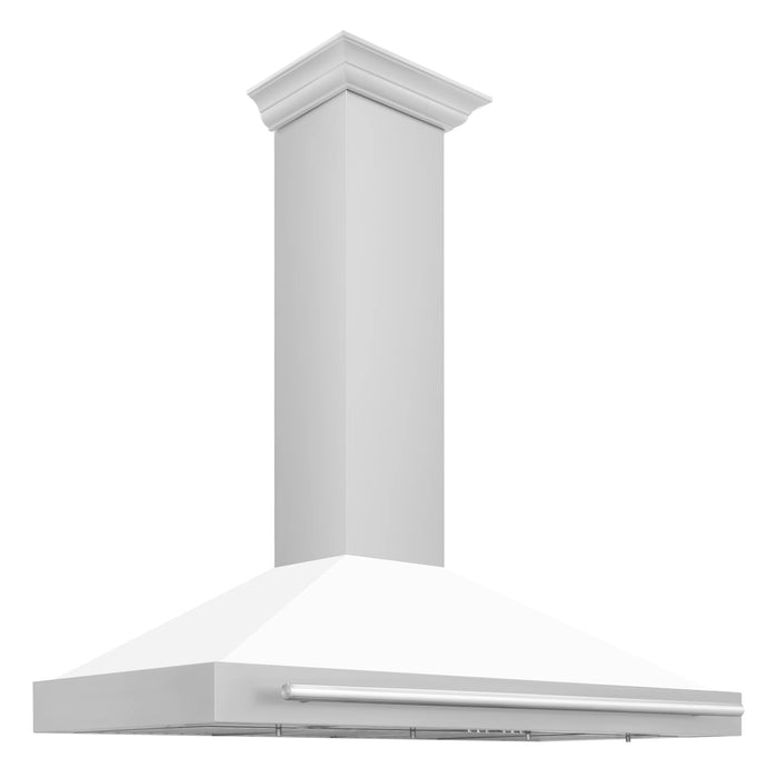 ZLINE 48" Stainless Hood, White Matte, Stainless Handle KB4STX-WM-48