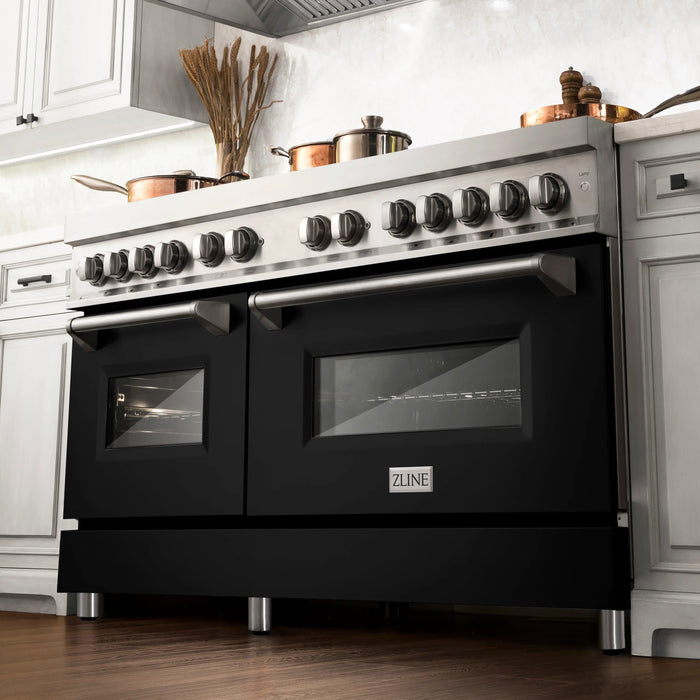 ZLINE 60" 7.4 cu. ft. Dual Fuel Range, Gas Stove and Electric Oven in Stainless Steel and Black Matte Door, RA-BLM-60