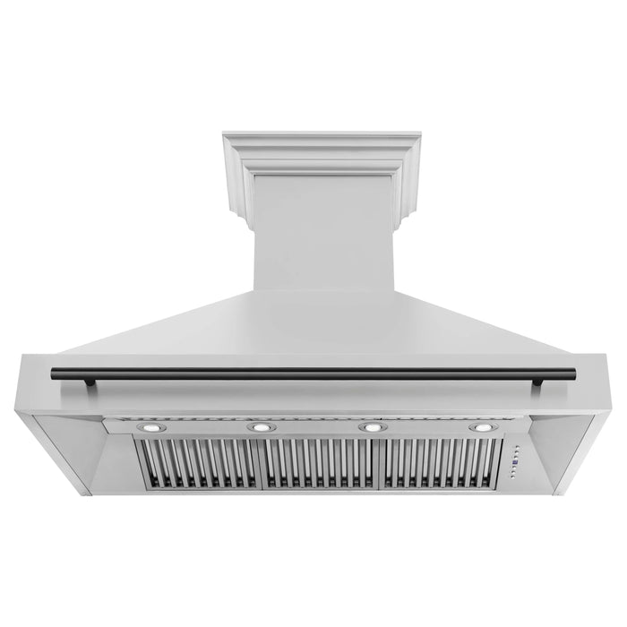 ZLINE 48" Autograph Stainless Wall Range Hood, Black Handle 8654STZ-48-MB