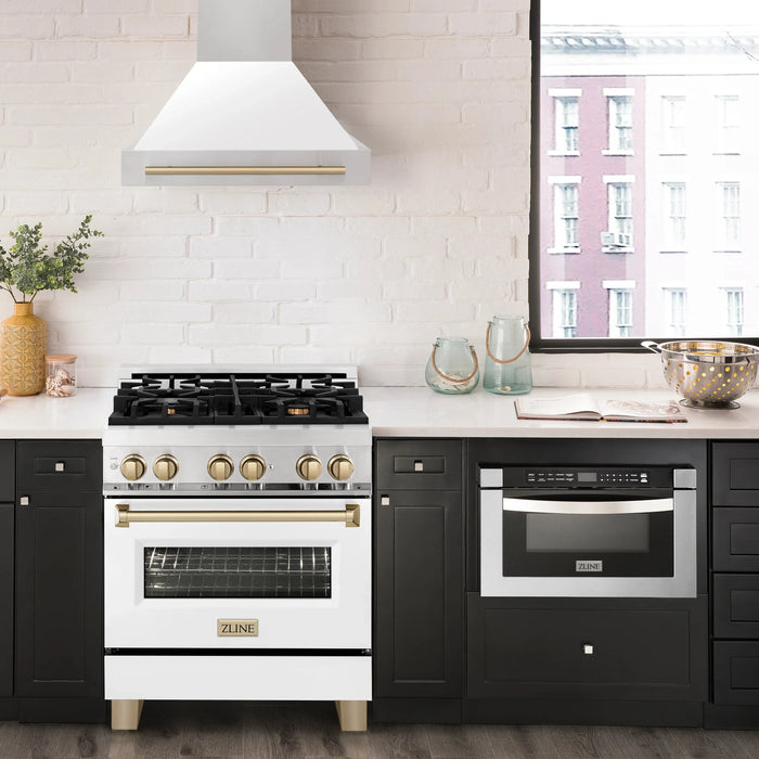 ZLINE 30" Autograph Stainless Wall Range Hood, White, 8654STZ-WM30-CB