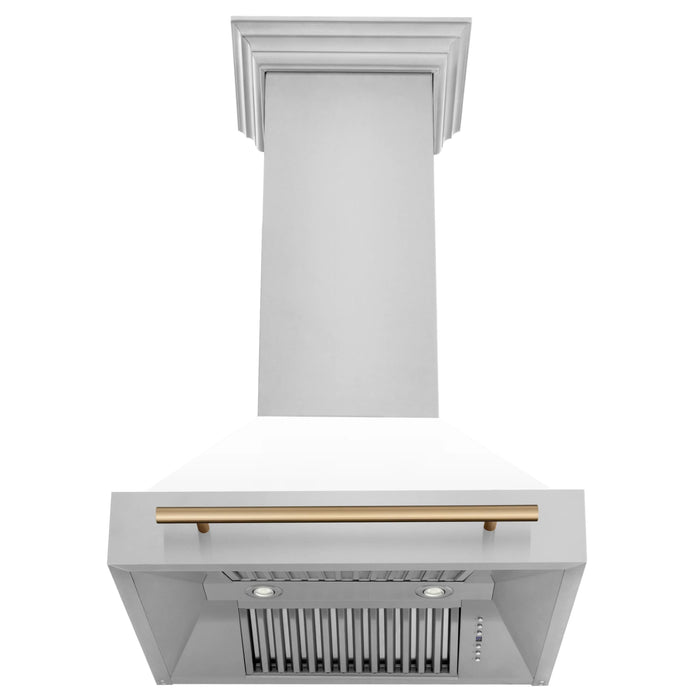 ZLINE 30" Autograph Stainless Wall Range Hood, White, 8654STZ-WM30-CB
