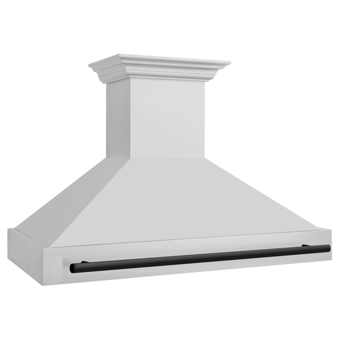 ZLINE 48" Autograph Stainless Wall Range Hood, Black Handle 8654STZ-48-MB