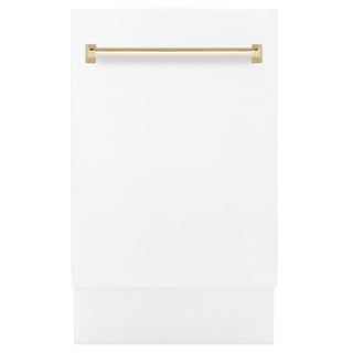 ZLINE 18"Autograph Dishwasher, White door, Gold Handle, DWVZ-WM-18-G