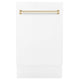 ZLINE 18"Autograph Dishwasher, White door, Gold Handle, DWVZ-WM-18-G