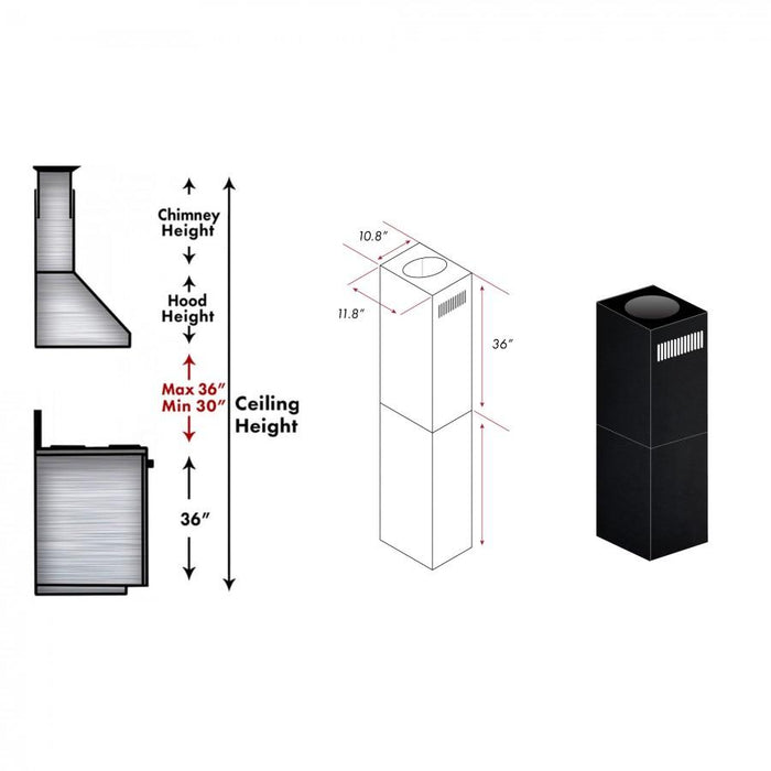 ZLINE 2 - 36" Chimney Extensions for 10 ft. to 12 ft. Ceilings, 2PCEXT - BSKE2iN - Farmhouse Kitchen and Bath
